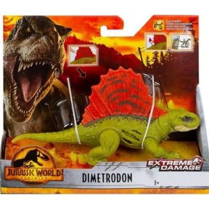 Mattel Dinosaure Dimetrodon Jurassic World Dino Extreme Damage 19 cm Animaux Prehistorique vert Nouveaute