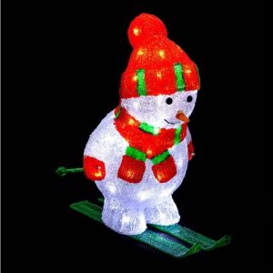 Déco lumineuse Bonhomme de neige sur Ski 60 LED Blanc froid H 44.8 cm