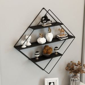 [en.casa] - tagère murale Polvijärvi en forme de losange métal 66 x 50 x 9 cm noir