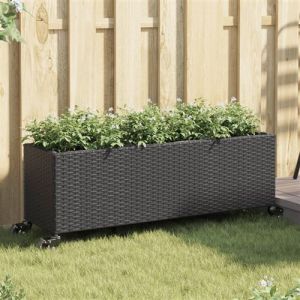 VidaXL Jardini&egrave;re avec roulettes et 3 pots noir 107x32x38 cm rotin, jardini&egrave;re d'ext&eacute;rieur, bac &agrave; fleurs, bac &agrave; tomates, jardini&egrave;re de terrasse