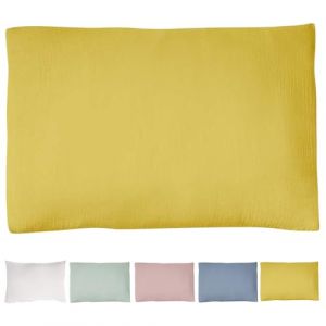 Taie doreiller - Le Lit de Mon Bébé - 40x60 cm - Gaze de Coton - Jaune Safran - Sac