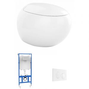Pack WC suspendu en céramique blanc avec bâti-support et plaque de déclenchement - HURO II