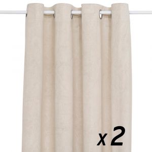 Atmosphera Lot de 2 Rideaux à œillet Occultant en velours Beige lin motif en relief 135 x 260 cm
