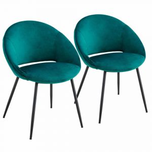 Oviala Lot de 2 chaises en acier et velours bleu