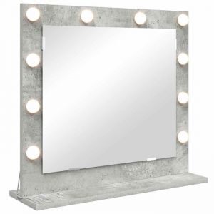 VidaXL Miroir de coiffeuse &eacute;clair&eacute; - Gris b&eacute;ton - 60x55x18 cm - Bandes LED - Blanc chaud - Verre clair