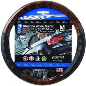 Image de Car Plus housse de volant de voiture 37 39 cm cuir artificiel brun fonc&eacute;/noir