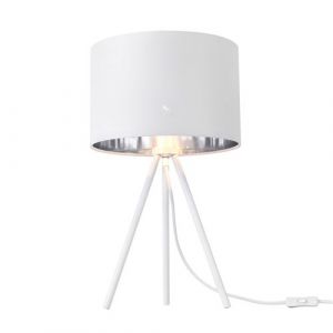 Lampe de Bureau Metz Trépied E14 Métal Tissu Hauteur 51 cm Blanc Argenté