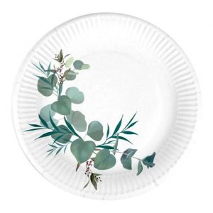 Homea Lot De 10 Assiettes En Carton "eucalyptus" 18cm Blanc