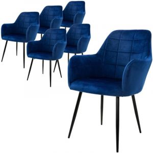 Image de Lot de 6 chaise salle &agrave; manger aspect velours bleu fonc&eacute; r&eacute;tro r&eacute;glable hauteur ML-DESIGN