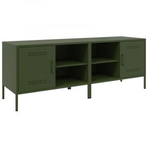 VidaXL Meubles TV 2 pcs vert olive 68x39x50,5 cm acier, support TV, buffet TV, meuble multim&eacute;dia, banc TV, armoire hifi, centre de divertissement