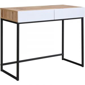 Bureau console avec 2 tiroirs - Blanc et naturel - cevania