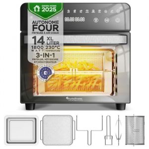 TurboTronic AFO14 Airfryer XXL et four autoportant - R&ocirc;tisserie incluse - Mini-four - Noir