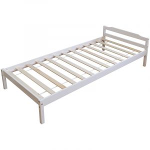 D&eacute;coshop26 Lit simple 1 personne 90 x 200cm en bois blanc avec sommier &agrave; lattes LIT06085