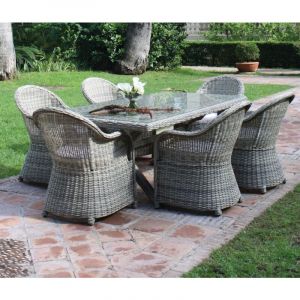 Luna Distribuciones Fauteuils à manger en résine tressée - NOTTE - finition aluminium et résine tressée - tissu polyester beige - set de 2