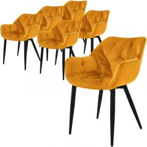 ML-Design Chaise de salle &agrave; manger jaune moutarde (lot de 6), assise rembourr&eacute;e en velours &eacute;pais, pieds m&eacute;talliques
