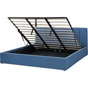 Beliani Lit Double Tapissé avec Coffre de Rangement 180 x 200 cm en Tissu Bleu Dreux