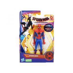 Figurine spider-man : spiderman 15 cm bleu et rouge - across the spiderverse - personnage articulé - jouet - set garçon + 1 carte