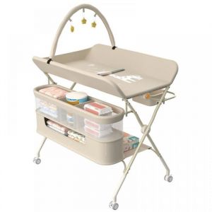 Mipan.2 En 1 Table &Agrave; Langer Pliable - Hauteur R&eacute;glable (83-91cm ) -Avce 4 Roues + Sac De Rangement + Arche De Jeu - Blanc