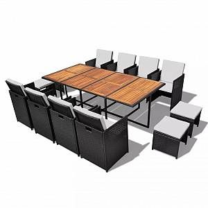 VidaXL Jeu de salle &agrave; manger d'ext&eacute;rieur 33 pcs Rotin synth&eacute;tique Noir