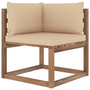VidaXL Canapé d'angle palette de jardin avec coussins beige