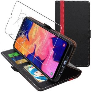 Image de EbestStar Coque Compatible avec Samsung A10 Galaxy SM-A105F Etui Portefeuille Housse PU Cuir Porte-Cartes Support Stand, Noir/Rouge + Film écran Verre Trempé [A10: 155.6 x 75.6 x 7.9mm, 6.2'']