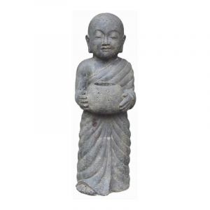 Jardinex - Statue jardin moine debout avec photophore 60 cm - Gris 60 cm