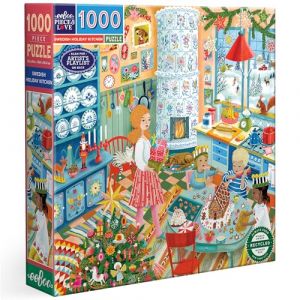 Eeboo Puzzle 1000 Pièces Swedish Holiday Kitchen - Puzzle Adulte 1000 Pièces Cuisine de Noël Scandinave - Dimensions 58.5 cm x 58.5 cm