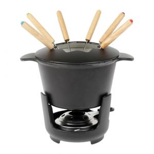 Sitram 713351 Service &agrave; fondue 10 pi&egrave;ces en Fonte d'acier &eacute;maill&eacute;e &Oslash;16 cm inclus 6 fourchettes, 1 caquelon, 1 couvercle, 1 support en fonte et 1 br&ucirc;leur