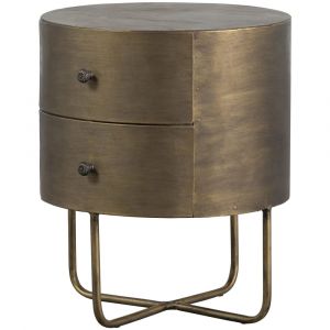 Chevet rond 2 tiroirs 39x39x48 cm en métal laiton antique