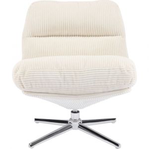 Fauteuil pivotant en velours cotelé beige - piètement chromé