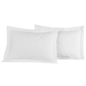 Lot 2 Taies D'oreiller Unie Percale EASY CARE 80 fils/cm² SENSEI SOFT Blanc 50x70