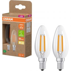 Osram LED Superstar Classic LED-Lampe B 40 in klassischer Minikerzenform, klarer Glask&ouml;rper, 2.2 W, 470 lm, E14 Fassung, warmwei&szlig;es Licht mit 2700 K, EEK A, 35 mm Durchmesser, 2er-Pack