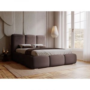 Lit rembourr&eacute; avec rangement 200x200 velours marron Bubble