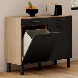 Idmarket Buffet bas de cuisine avec espace poubelle 100 cm cina plan de travail H.83 cm 2 portes + tiroirs façon hêtre et noir
