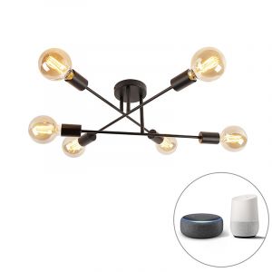 Qazqa Plafonnier intelligent noir 6 lumières avec Wifi G95 - Sydney Bondi