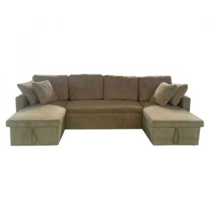 Concept-Usine Canap&eacute; panoramique convertible avec coffres 4 places en velours c&ocirc;tel&eacute; vert MAH&Eacute;