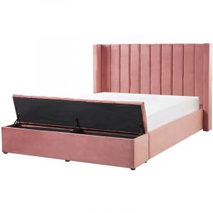 Image de Beliani Lit double en velours rose avec banc coffre 180 x 200 cm NOYERS