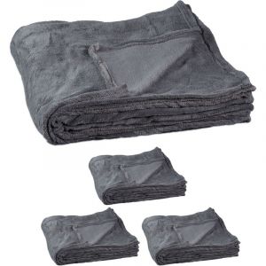 Relaxdays 4x Couvertures plaid géant polaire gris - 10034056-0