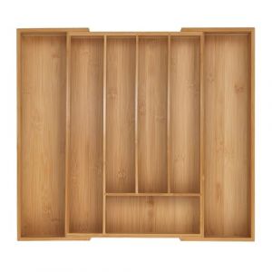 Relaxdays Boîtes à Couverts, Range-Couverts Extensible en Bambou, 5-7 Compartiments, HxLxP: 5 x 31-50 x 45 cm, Naturel