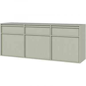 Buffet suspendu 3 portes et tiroirs vert sauge 154x39 cm