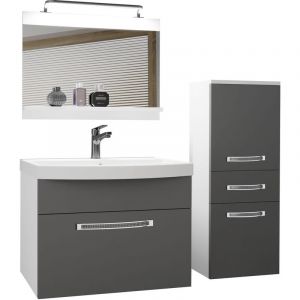 Belini - Meuble de Salle de Bain Lavabo Inclus, Meuble sous-Vasque, Miroir et Cabinet Largeur: 100 cm Kit d'éclairage Inclus Couleur: Argent Mat