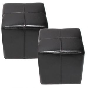 2x tabouret pouf dé Onex, cuir, 36x36x36cm noir