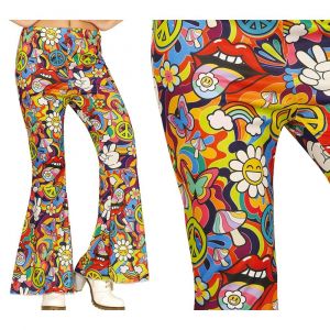 FIESTAS GUIRCA | Pantalon Hippie Multicolore (42-44/L) - Accessoire de Costume pour Femme Adulte - Idéal pour Fêtes des Années 60 et Carnaval - Style Rétro et Psychédélique - Multicolore