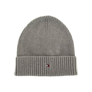 Tommy Hilfiger Bonnet Homme Flag Cotton Beanie avec Cachemire, Multicolore (Mid Grey Heather), Taille Unique