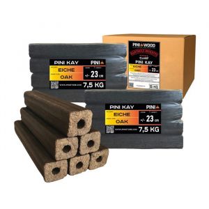 PINI Kay Briquettes de bois de chêne carrées, 23 cm de long, avec trou de traction, 15 kg, briquettes de bois de chêne, cheminée, four, foyer, barbecue