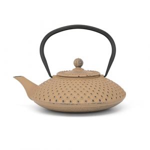 Bredemeijer Asia Th&eacute;i&egrave;re plate en fonte 1,25 l Couleur sable &ndash; Grande verseuse &eacute;maill&eacute;e en fonte &eacute;maill&eacute;e avec filtre en acier inoxydable