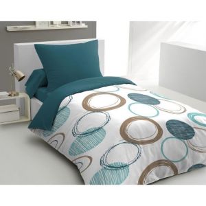 Parure De Couette Home Linge Passion Audace - Couette 140 X 200 Cm + 2 Taies D'oreiller 63x63 Cm - Bleu Canard