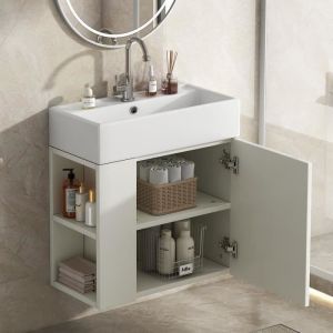 Fortuna Lai - Meuble sous-lavabo, Langeur 55 cm, Meuble de salle de bain avec vasque suspendu avec portes et 2 Étagères, blanc