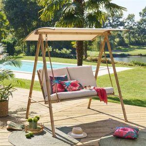Image de Hesperide Balancelle de jardin Baroe beige 170 x 129 x 213cm en acier et texaline