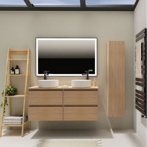 Meuble salle de bain 120 cm pour vasque &agrave; poser - Effet ch&ecirc;ne sonoma - A suspendre - Karaib 2